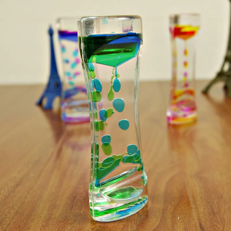 Hourglass Timer Double Colors Oil Hourglass Liquid Floating Motion Bubbles Timer Desk Decors Descending Sensory Bubbles 3