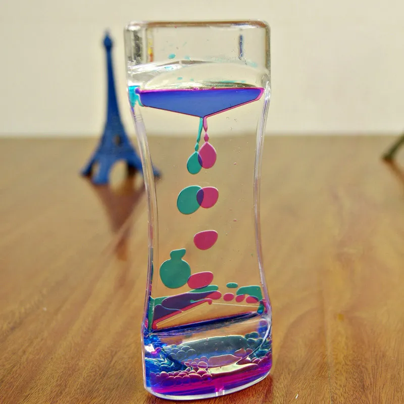 Hourglass Timer Double Colors Oil Hourglass Liquid Floating Motion Bubbles Timer Desk Decors Descending Sensory Bubbles 4