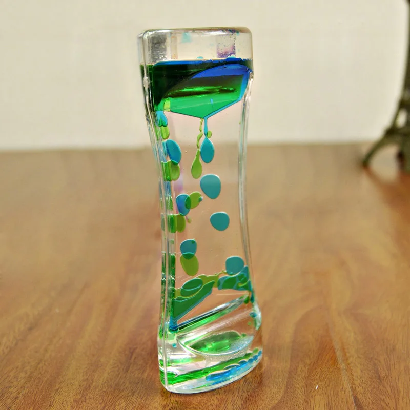 Hourglass Timer Double Colors Oil Hourglass Liquid Floating Motion Bubbles Timer Desk Decors Descending Sensory Bubbles 5