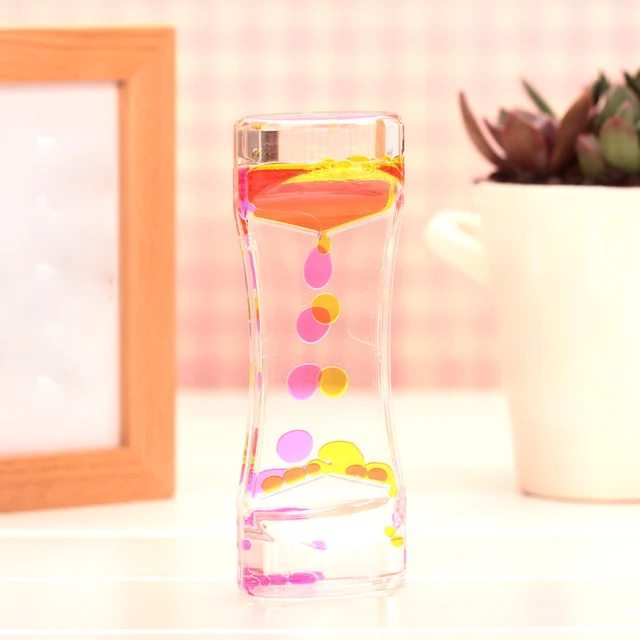 Hourglass Timer Double Colors Oil Hourglass Liquid Floating Motion Bubbles Timer Desk Decors Descending Sensory